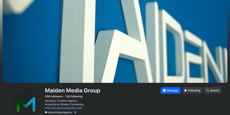 The Maiden Media Group page, describing the agency as a strategic creative agency acquired by Stream Companies
